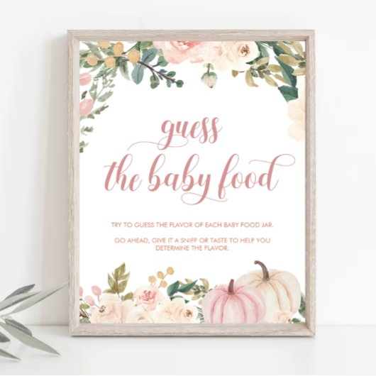 Pompoen Baby shower Bloemen Raad de Baby Eten Poster
