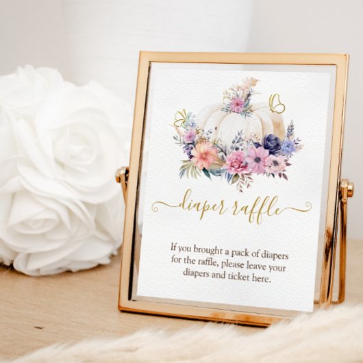 Pompoen Baby shower Bloemenluier Raffle Game Sign Foto Afdruk