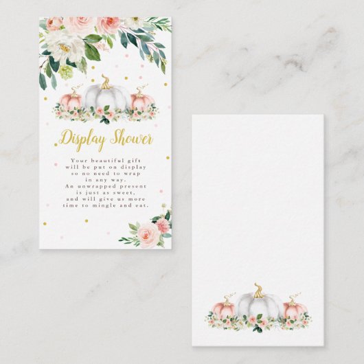Pompoen Baby shower Blush Pink Gold Display Shower Informatiekaartje (Voorkant / Achterkant)