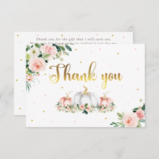 pompoen Baby shower blush roze en goud dank u Bedankkaart (Voorkant / Achterkant)