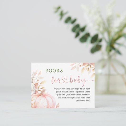 Pompoen Baby shower Blush Roze Herfst Boeken voor  Informatiekaartje (Staand voorkant)