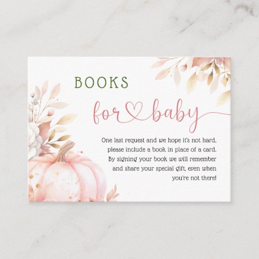 Pompoen Baby shower Blush Roze Herfst Boeken voor  Informatiekaartje (Voorkant)
