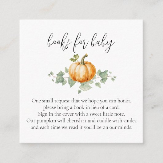 Pompoen Baby shower Boek aanvraag Kaart invoegen (Voorkant)