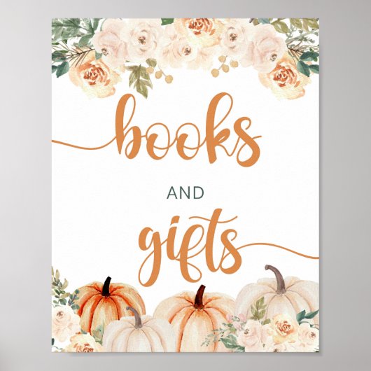 Pompoen Baby shower boeken en geschenken teken Poster (Voorkant)