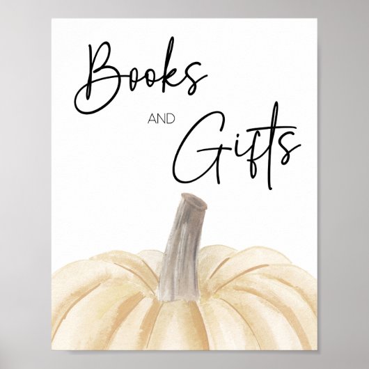 Pompoen Baby shower boeken en geschenken teken Poster (Voorkant)