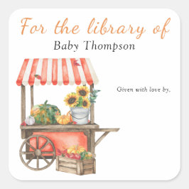 Pompoen baby shower - boekenplank voor de biblioth vierkante sticker