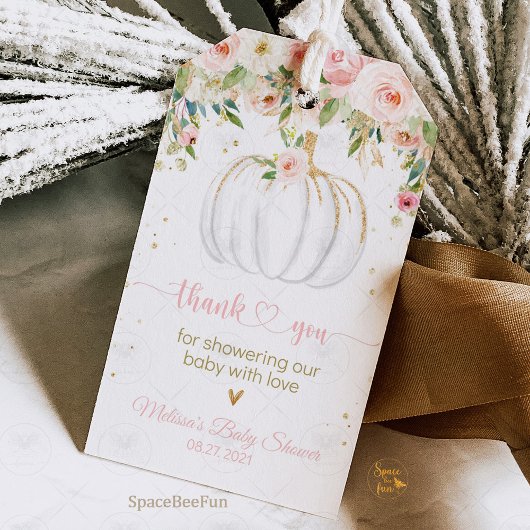 Pompoen baby shower cadeautag bedankkaartje cadeaulabel