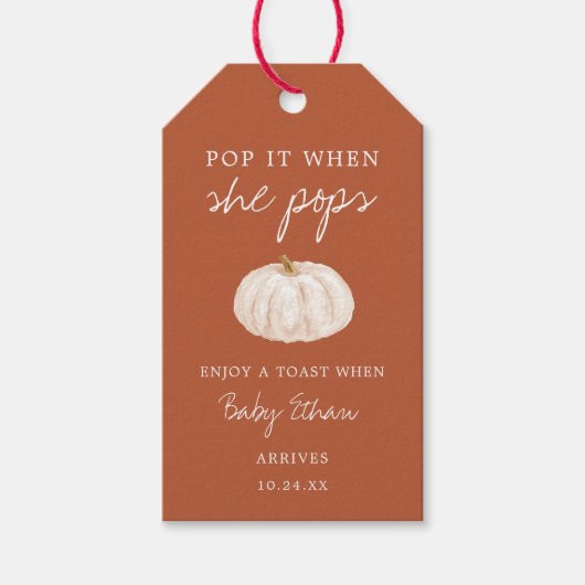 Pompoen Baby shower Champagne Fles Cadeaulabel (Voorkant)
