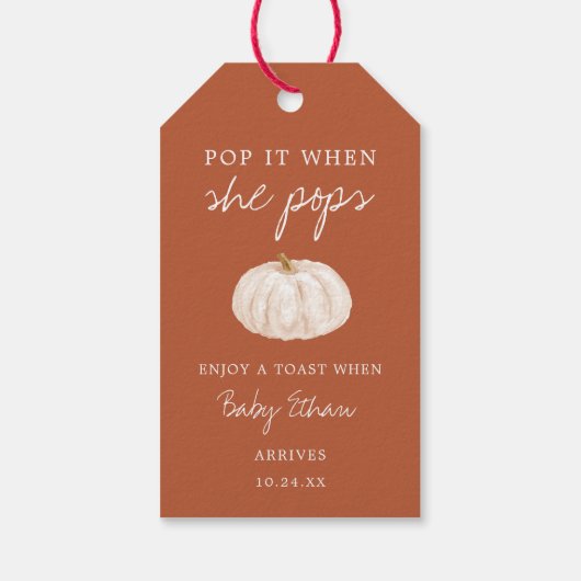 Pompoen Baby shower Champagne Fles Cadeaulabel (Achterkant)