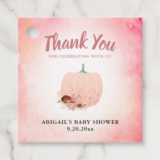Pompoen Baby shower Dank je Glitter Bedankjes Labels (Voorkant)