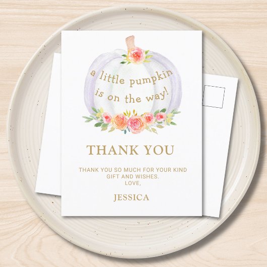 Pompoen Baby shower Dank u Briefkaart