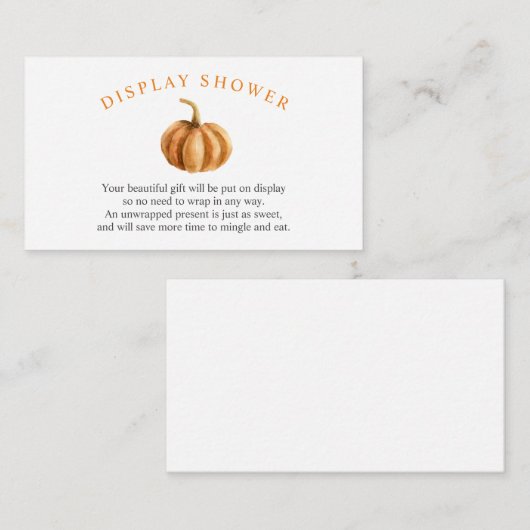 Pompoen Baby shower Display Douche insert kaart (Voorkant / Achterkant)