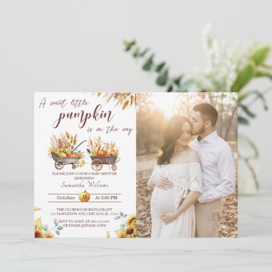Pompoen Baby shower Een lief klein pompoen Invit Kaart (Staand voorkant)