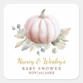 Pompoen Baby Shower Favor Sticker | Blush Herfst (Voorkant)