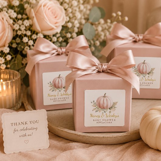 Pompoen Baby Shower Favor Sticker | Blush Herfst