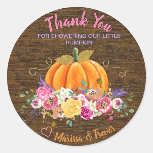 Pompoen, Baby shower, Favor Tag, kleine pompoen Ronde Sticker (Voorkant)