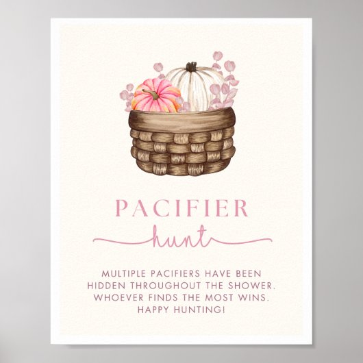 Pompoen Baby shower fopspeen jacht spel teken Poster (Voorkant)