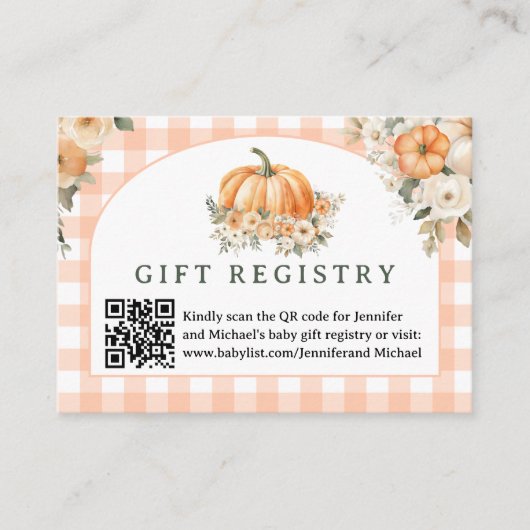 Pompoen Baby shower Gift Registry Informatiekaartje (Voorkant)