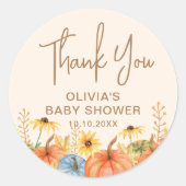 Pompoen Baby shower gunst Ronde Sticker (Voorkant)