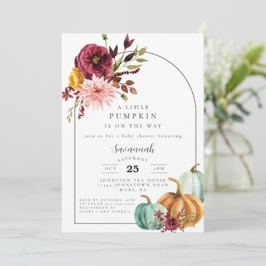 Pompoen Baby shower Herfst Baby shower Uitnodiging (Staand voorkant)