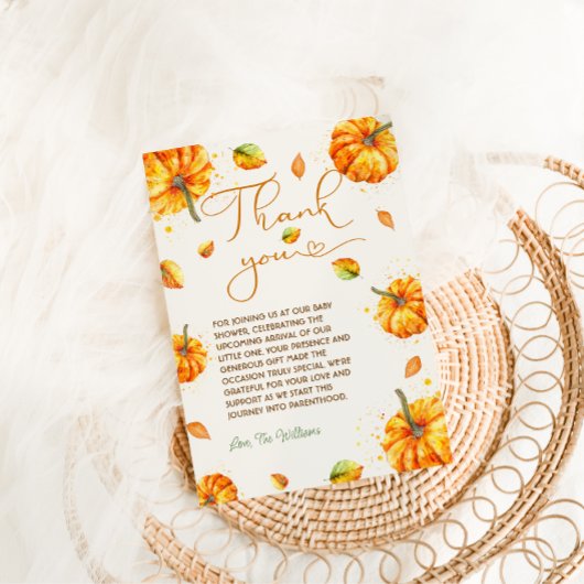 Pompoen Baby Shower Herfst Bedankkaart