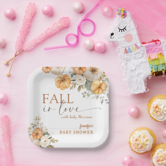 Pompoen Baby shower Herfst in Liefde Boho Papier Papieren Bordje (Feest)
