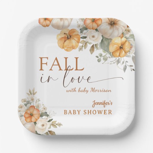 Pompoen Baby shower Herfst in Liefde Boho Papier Papieren Bordje (Voorkant)