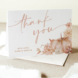 Pompoen Baby shower Herfst Roze Bloemen Bedankkaart