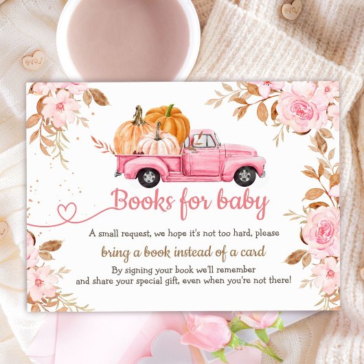 Pompoen Baby shower Herfst Roze Truck Boeken voor  Informatiekaartje