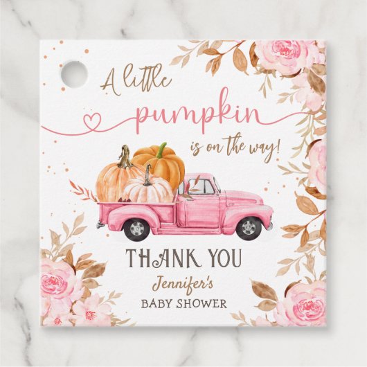 Pompoen Baby shower Herfst Roze Truck Dank u Bedankjes Labels (Voorkant)