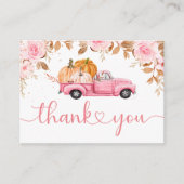 Pompoen Baby shower Herfst Roze Truck Dank u Informatiekaartje (Voorkant)