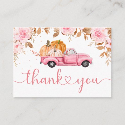 Pompoen Baby shower Herfst Roze Truck Dank u Informatiekaartje (Voorkant)