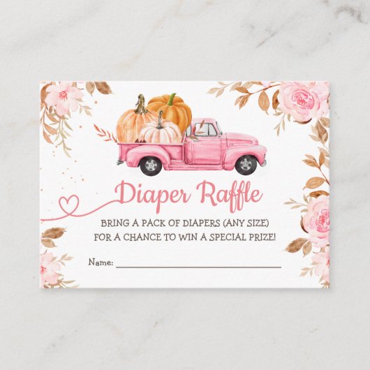 Pompoen Baby shower Herfst Roze Truck Luier Raffle Informatiekaartje (Voorkant)