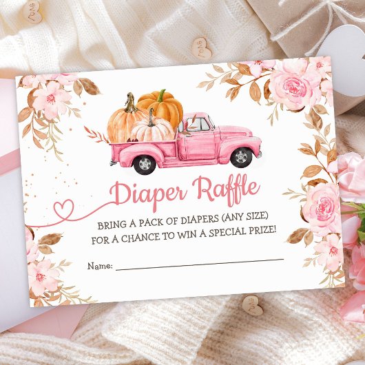 Pompoen Baby shower Herfst Roze Truck Luier Raffle Informatiekaartje