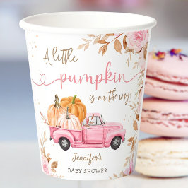 Pompoen Baby shower Herfst Roze Truck Paper Papieren Bekers