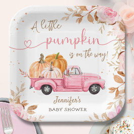 Pompoen Baby shower Herfst Roze Truck Paper Papieren Bordje