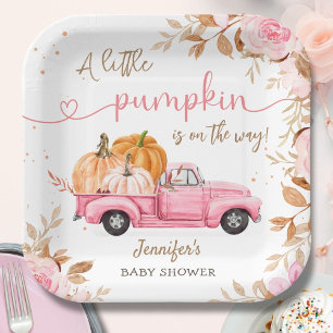 Pompoen Baby shower Herfst Roze Truck Paper Papieren Bordje