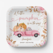Pompoen Baby shower Herfst Roze Truck Paper Papieren Bordje (Voorkant)