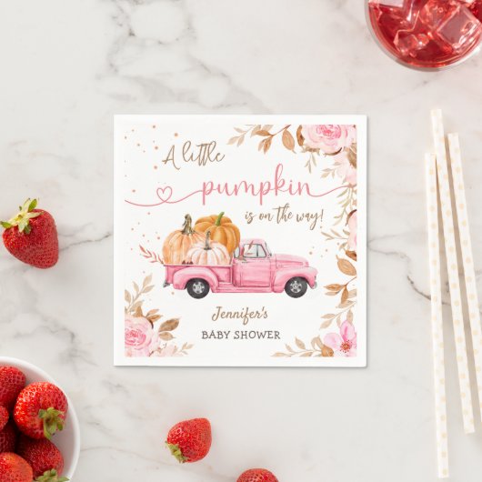 Pompoen Baby shower Herfst Roze Truck Party Paper Servet (Insitu)
