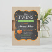 Pompoen Baby Shower Het zijn Tweelingen Feest hout Kaart (Staand voorkant)