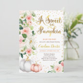 Pompoen Baby shower Invitation Blush Roze En Goud Kaart (Staand voorkant)