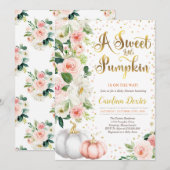 Pompoen Baby shower Invitation Blush Roze En Goud Kaart (Voorkant / Achterkant)