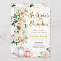 Pompoen Baby shower Invitation Blush Roze En Goud