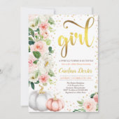 Pompoen Baby shower Invitation Blush Roze En Goud Kaart (Voorkant)