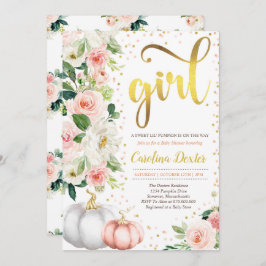 Pompoen Baby shower Invitation Blush Roze En Goud Kaart