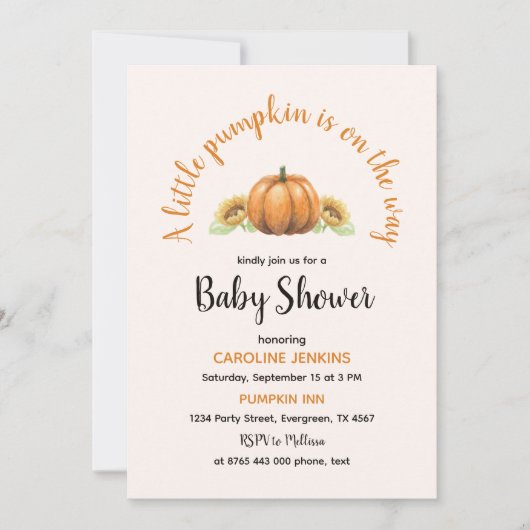 pompoen-baby shower kaart (Voorkant)