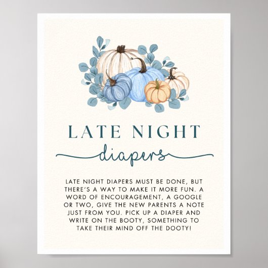 Pompoen Baby Shower Late Night Luiers Bord Poster (Voorkant)