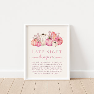 Pompoen Baby shower Late Night Luiers Teken Poster