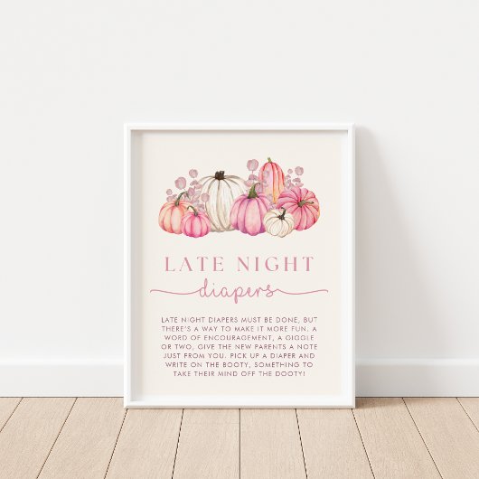 Pompoen Baby shower Late Night Luiers Teken Poster
