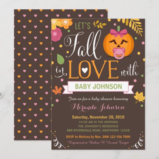 Pompoen Baby Shower, Laten we Verliefd Worden Uitn Kaart (Voorkant / Achterkant)